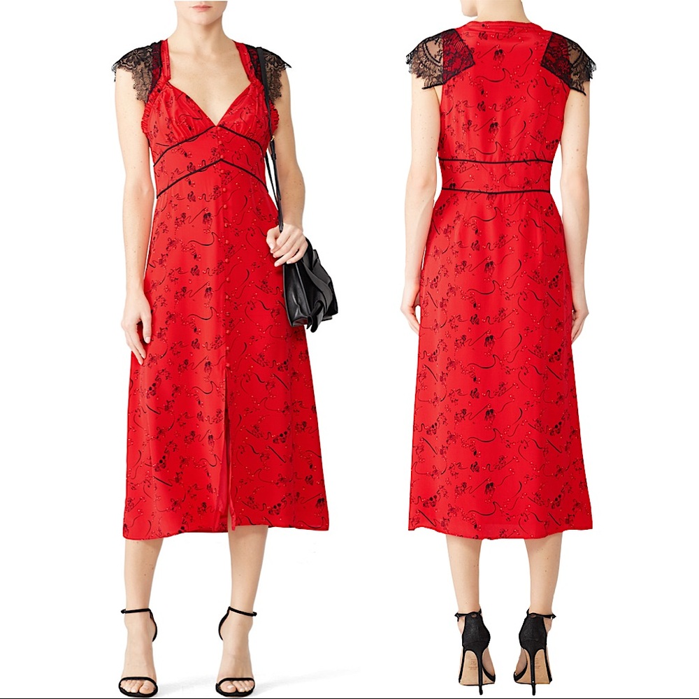 Tanya Taylor Zodiac Print Kara 100% Silk Dress Size 8